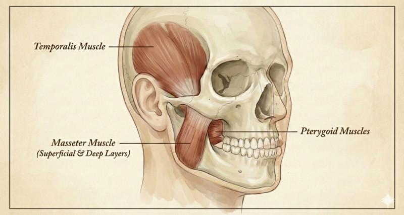 Jaw muscles involved in bruxism grinding clenching